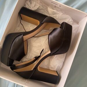 Elegant Black Satin Block Heels